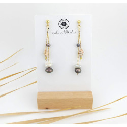 BOUCLES D'OREILLES PERLES D'EAU DOUCE ET COQUILLAGE