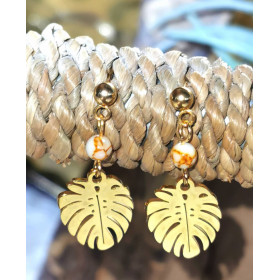 BOUCLES D'OREILLES MONSTÉRA  HOWLITE
