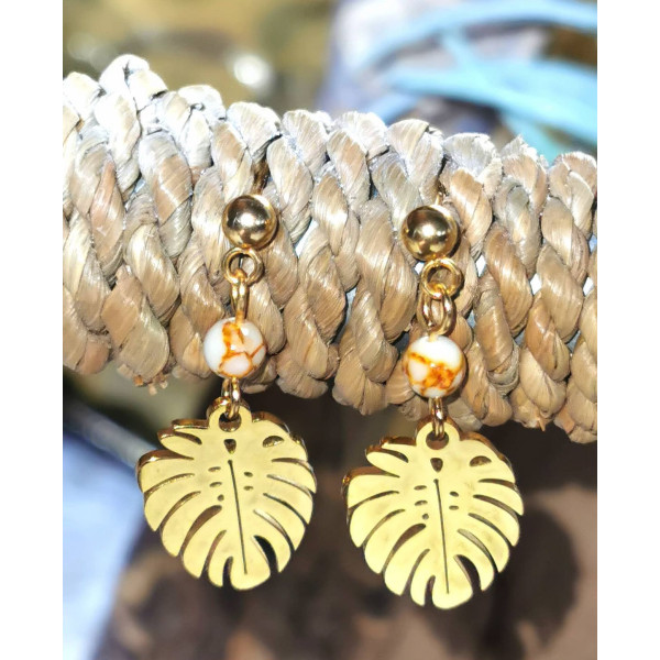 BOUCLES D'OREILLES MONSTÉRA  HOWLITE
