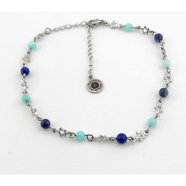 CHEVILLÈRE AMAZONITE LAPIS LAZULI & ÉTOILES