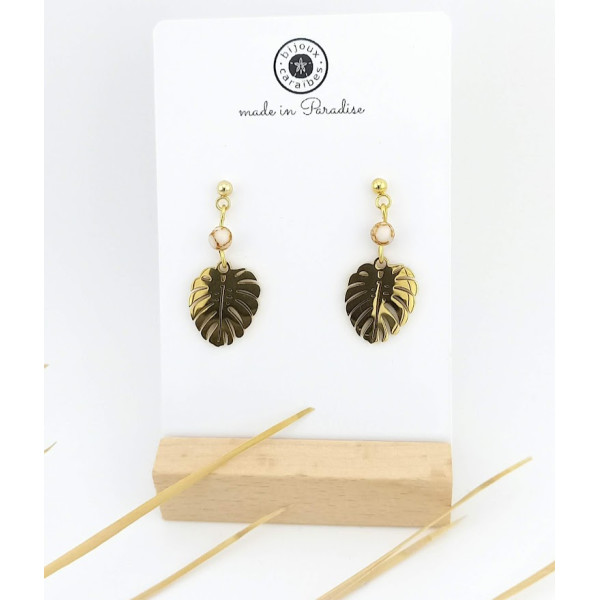 BOUCLES D'OREILLES MONSTÉRA  HOWLITE