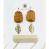 BOUCLES D'OREILLES BOIS FEUILLE HEMATITE ET VERRE
