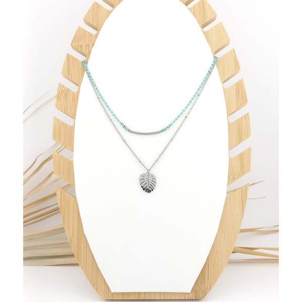 COLLIER DOUBLE MIYUKI FEUILLE MONSTÉRA