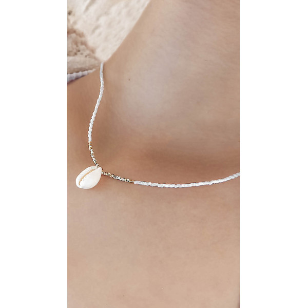 COLLIER  CAURI MIYUKI BLANC ET DORE