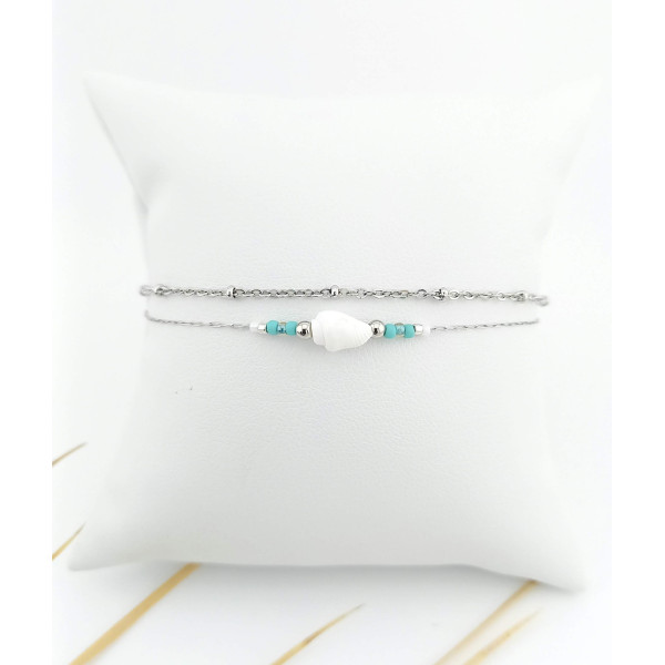 BRACELET DOUBLE COQUILLAGE & MIYUKI BLEU