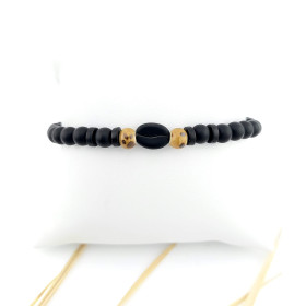 BRACELET AGATE NOIRE & GRAIN DE CAFE
