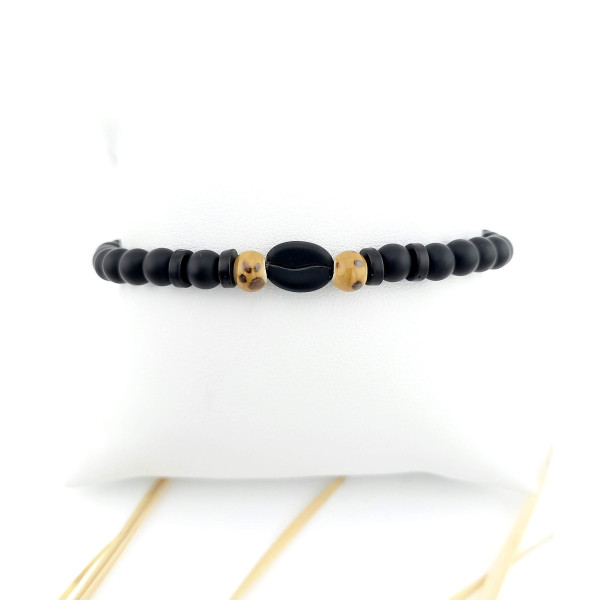 BRACELET AGATE NOIRE & GRAIN DE CAFE