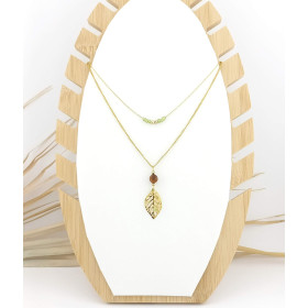 COLLIER DOUBLE FEUILLE HEMATITE BOIS DE SANTAL & VERRE