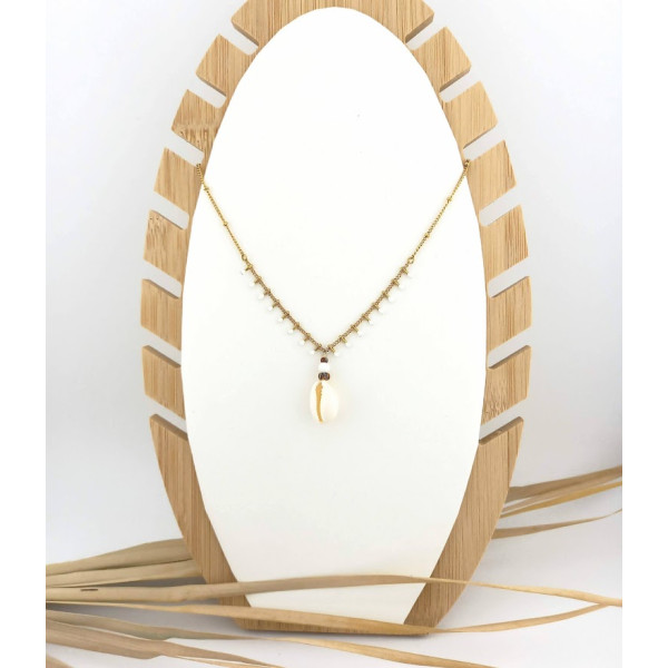 COLLIER CAURI CHAINE GOUTTES BLANCHES