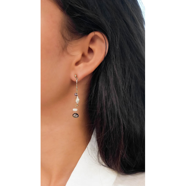 BOUCLES D'OREILLES PERLES D'EAU DOUCE ET COQUILLAGE