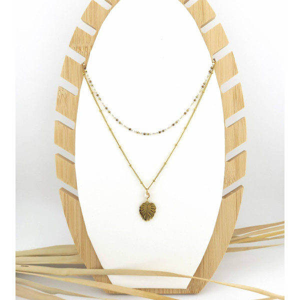 Collier double Monstéra Howlite
