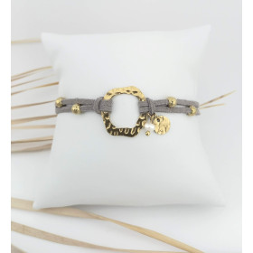 BRACELET ACIER DORE SUEDINE & PERLE D'EAU DOUCE