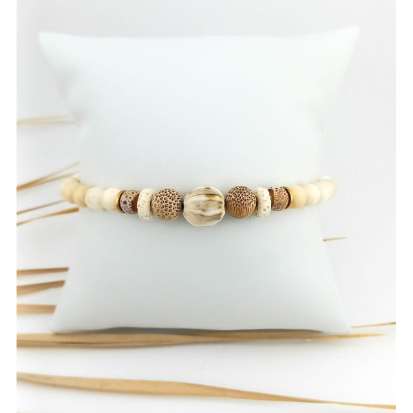BRACELET NACRE CERAMIQUE BAMBOU & PIERRE VOLCANIQUE