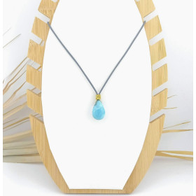 COLLIER LARIMAR GOUTTE CORDON CUIR