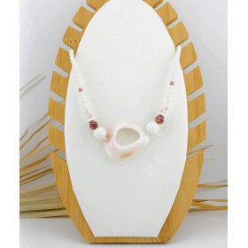 COLLIER ACIER LAMBI CORAIL FOSSIL & AGATE