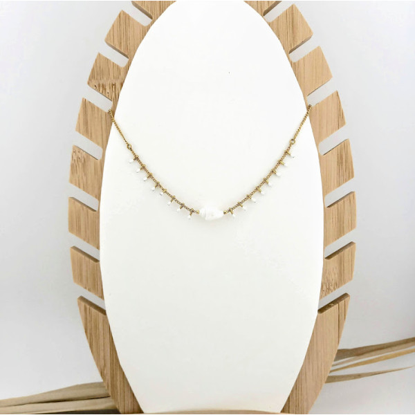 COLLIER COQUILLAGE ET CHAINE GOUTTES BLANCHES