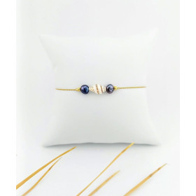 Bracelet 2 Perles d'eau douce noires & Coquillage