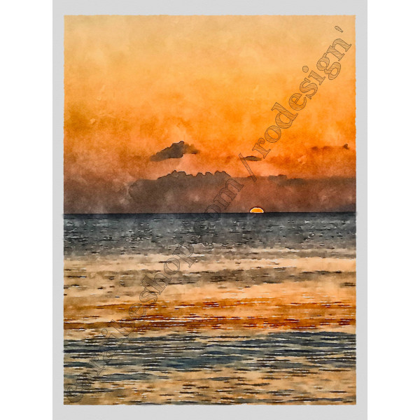 CARTE AQUARELLE "ADAN ON DOT SOLEY" Couché de soleil