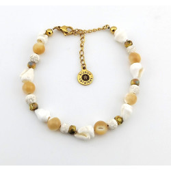 Bracelet COQUILLAGE NACRE PIERRE VOLCANIQUE ET VERRE