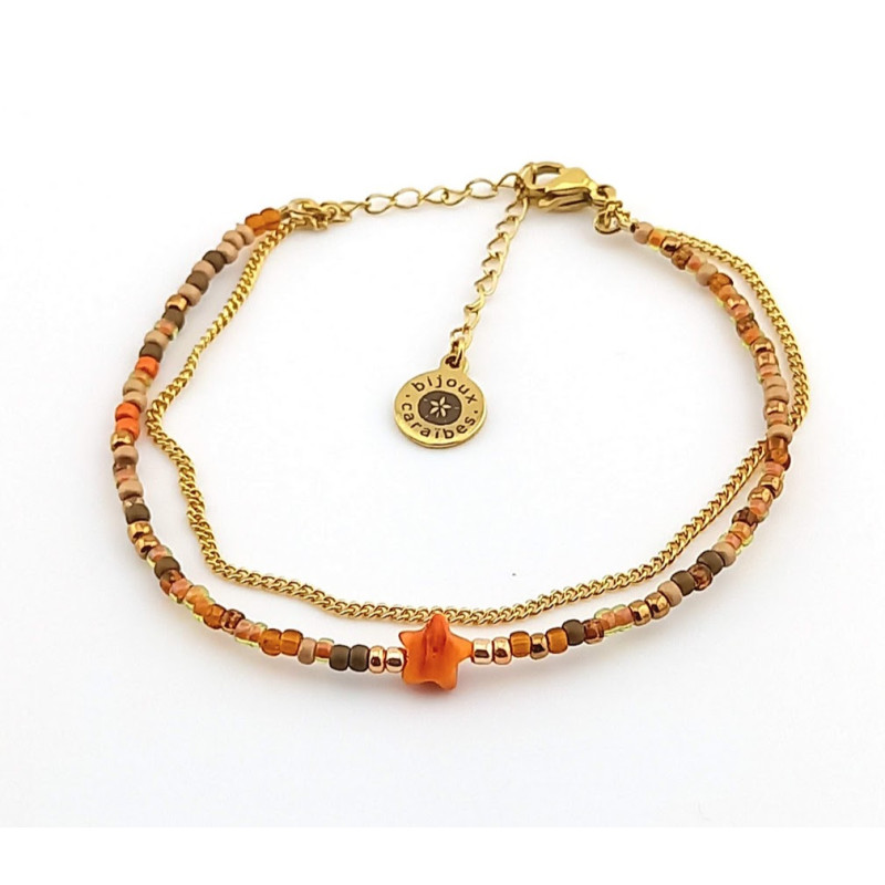 BRACELET DOUBLE ETOILE EN NACRE HUITRE EPINEUSE ET VERRE