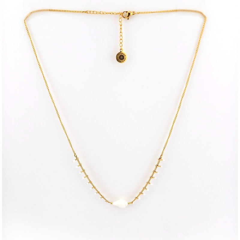 COLLIER COQUILLAGE ET CHAINE GOUTTES BLANCHES